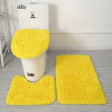 (yellow) Toilet lid cover and shower rugs set 3pcs fluffy