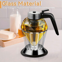 Honey Dispenser, Diamond-Cut Glass, 6.76oz No-Drip Jar with Stainless Steel Lid and Dipper, Amber Honey Pot for Kitchen Dining Table