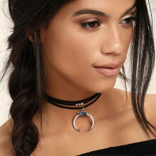 Ladies Black Moon Crescent Pendant Necklace Sexy Handmade Bohemian Necklace
