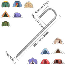 10 Pack Ground Anchors, Galvanized Steel Tent Pegs, J-hook Fixing Pegs, 12 Inch Trampoline Canopy