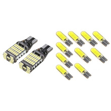 10Pcs T10 W5W COB LED Car Auto Interior Wedge Side Parking Bulb Dome Light Lamp & 2Pcs T15 W16W Led Backup Light Bulb