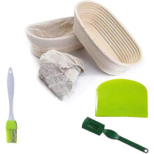 10inch Oval Bread Proofing Basket 2 Packaging-baking Bowl Dough Gifts for Bakers Proving, Silicone Bread Scraper+silicone Brush+french Bread Blade Too