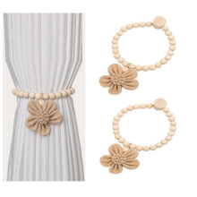 2 Pcs Strong Magnetic Curtain Holdbacks Beaded Sunflower Magnetic Curtain Tiebacks Boho Wooden Curtain Tie Backs Brown