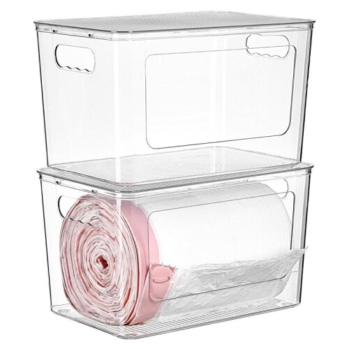 2 Pack Stackable Trash Bag Dispenser, Fits 13/30/33 Gallon Garbage Bags, Storage Organizer Bins for Under Kitchen Sink