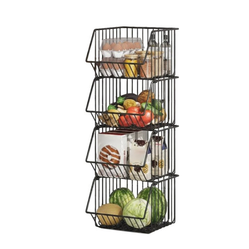 4 Pack Stackable Metal Wire Storage Baskets: Heavy-Duty Rust-Resistant, Extra-Large Open Front Organizers for Kitchen