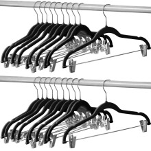 20 Pack Clothes Hangers with Clips Black Velvet Hangers Use for Skirt and Clothes Hanger Pants Hanger Ultra Thin No Slip