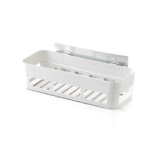 (White) Bathroom Shelf 26*10*6cm Adhesive Storage Rack Hooks Kitchen Home Decoration Corner Shower Shelf Rack Storage Rack Accessories