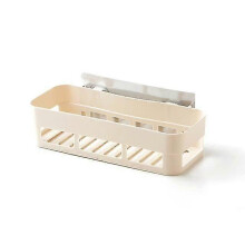 (Beige) Bathroom Shelf 26*10*6cm Adhesive Storage Rack Hooks Kitchen Home Decoration Corner Shower Shelf Rack Storage Rack Accessories