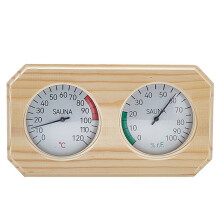 Wood Sauna Thermometer and Hygrometer, Dual Gauge with Temperature and Humidity Split-Dial, Wall-Mount Design