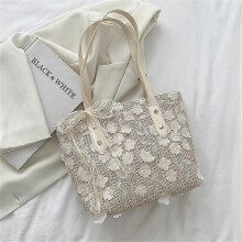 Woven Tote Handbags Women Summer Beach Vacation Shoulder Bag Stylish Female Zipper Shooping Totemt