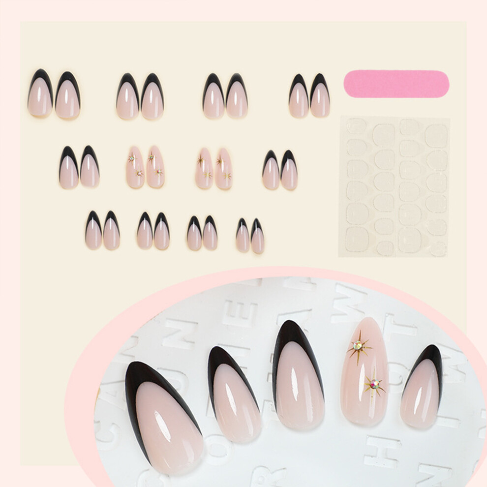 Dcph-Clothing Glossy Almond Press-On Nails With Black Tip