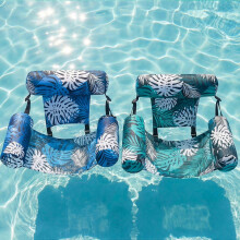 Tropical Leaf Design Inflatable Floating Lounger, 1 or 2 Pack Blue White Pool Float for Adults, Portable Summer Raft for Beach Lake Pool Parties