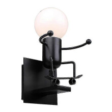 Humanoid Indoor Wall Lamp Art Deco Wrought Iron E27 Base Bedroom Kitchen (skateboard Villain Black)