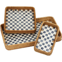 Set of 3 Rattan Serving Trays,Rectangle Tea Coffee Tray,Decorative Wicker Basket for Home Decor,Bathroom,Kitchen Counter