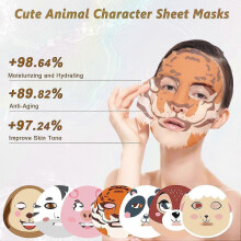 7 Pcs Animal Face Sheet Masks for Women Skincare, Deep Hydration Vegan Spa Facial Set