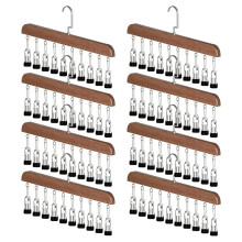 8PCS Space-Saving Closet Organizer with 10 Clips - Multi-Purpose Hanging Storage for Wardrobe, Wooden Hangers Vintage