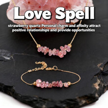 (L2111 Bracelet + Necklace) Strawberry Quartz Beaded Bracelet Necklace Adjustable Natural Stone Choker Crystal Jewelry Women Gift