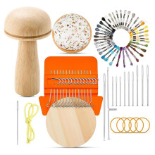 Darning Mushroom for Socks 14 Hooks Small Speedweve Style Weaving Darning Loom with 9 Pcs Large Eye Needles