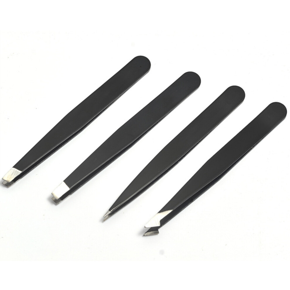 Hue-Grain Stainless Steel Eyebrow Tweezers - Black Makeup Tool