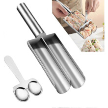 (Double Tubes) Meatball Scoop Maker, Meatball Shape Ball Maker, Stainless Steel Kitchen Manual Meatball Maker, None-Stick, Fast And Efficient
