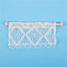 3X Dollhouse Curtains Miniature Furniture Accessories Window Valance with Rod 1:12 Scale Beige