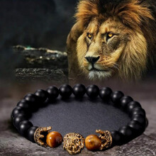 (L1802) Healing Crystal Bracelet Tiger Eye Malachite Beaded Bracelet Lion Leopard Design Unisex Energy Stone Jewelry