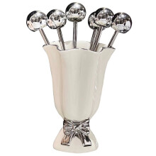 New Stainless Steel Fruit Forks Set INS Ceramic Jar Dessert Forks with Holder Light Luxury Home Decoration A