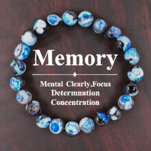 (L1031) Natural Fire Agate Blue Stone Beaded Bracelet for Women 8mm Round Gemstone Stretch Strand Bangle Energy Stones