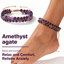 (L2100) Natural Amethyst Anklet Braided Beaded Bracelet Fashion Commute Jewelry Adjustable Length Women Gift