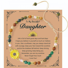 (L1991-sunflower (with card)) Vintage Natural Stone Bracelet Sunflower Woven Beads Handmade Stone Bracelet for Women Fashion Boho