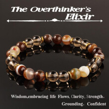 (L1272) Brown Agate Natural Stone Bracelet Artistic Vintage Beaded Jewelry for Men Women 8mm Bead Size Gift