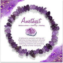 (L0861-white crystal (with card)) Natural Amethyst Chip Bracelet Stone Beaded Handmade Jewelry Ins Style Fashion Women Gift