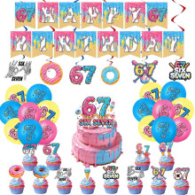 (1pcs) 67 Birthday Decorations, 67 meme Party Decorations, 67 Meme Themed Party Supply, Includes Banner ,Cake Topper ,Cupcake Toppers , Balloons