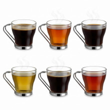 (6) 80ml Glass Espresso Coffee Cups w/ Metal Handle