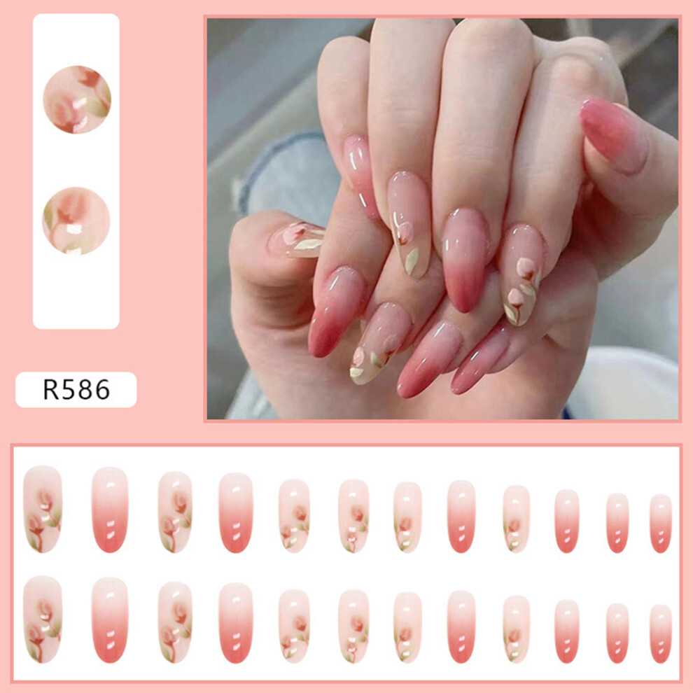 Hue-Grain (Jelly Glue Model) Gradient Pink Reusable Almond Nails For Women