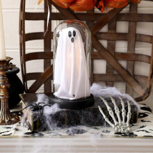 Halloween Decor-Halloween Decorations Indoor-Light Up Ghost in Glass Cloche-Cute Ghost with Light for Home Kitchen Mantel Tabletop Party Decor and Hol