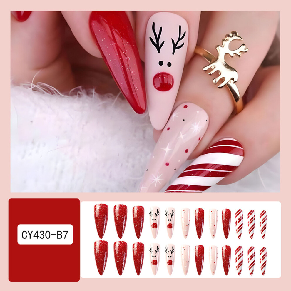Hue-Grain (Jelly Glue Model) Christmas Red White Striped Press-On Nails