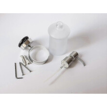 Liquid Soap Dispenser And Stand, Frosted Glass, Wall Mounted, Stainless Steel Polished Fin