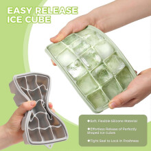 Silicone Ice Cube Trays with Lid, Set of 4, Easy Release Ice Molds, Reusable and Stackable Ice Trays for Freezer for Cocktail, Whiskey, Baby Food, BPA