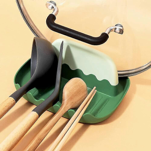 Pieces Multi-function Kitchen Spoon Holder, Plastic Spatula Holder, Plastic Spoon Rest, Lid Holder And Spoon Rest for Kitchen Counter(green, Orange) 2