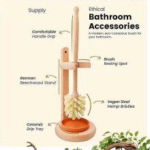 Toilet Bowl Cleaner Brush with Holder, 14 Inch Extra Long German Beechwood Handle, Ceramic Drip Tray