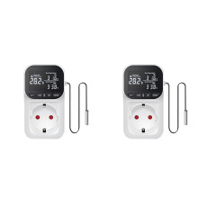 2X Digital Temperature Controller,Reptile Thermostat Timer Plug with Sensor Greenhouse Aquaculture EU Plug