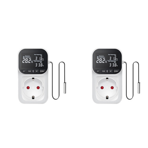2X Digital Temperature Controller,Reptile Thermostat Timer  Plug with Sensor Greenhouse Aquaculture EU Plug
