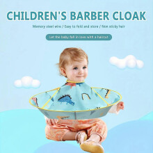 Children's Waterproof Haircut Cape with Dinosaur Pattern, Foldable Hair Catcher for Kids, Light Blue with Yellow Trim