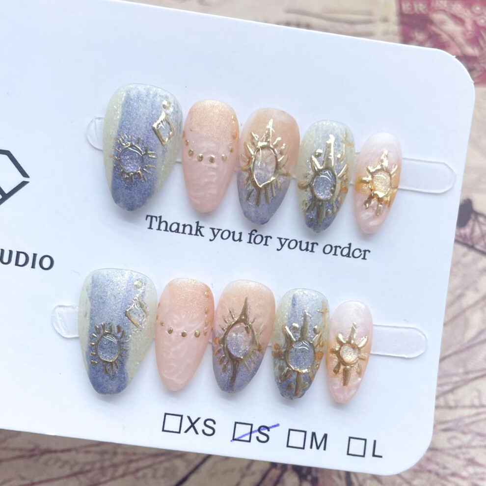 Zhouq-Outdoors (Xs) 10Pcs Matte Almond Fake Nails With Glitter