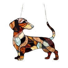 Finestra con Bassotto da Appendere, Acchiappasole, Acchiappasole, per Interni Ed Esterni, Decorazione per Finestra In Vetro Colorato con Cane