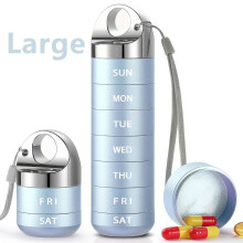 (Matte Gray) Aluminum Alloy Weekly Pill Organizer, Portable Waterproof 7-Day Pill Box with Wrist Strap for Daily Medications Vitamins Supplements