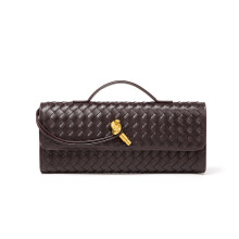 Geweven avondtasje zwart lederen tas voor dames, formele clutch tas met verstelbare riem voor bruiloftsgastfeest