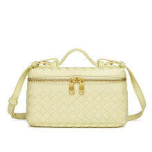 Geweven Crossbody Tas Box Tas Dames Handtas PU Lederen Schoudertas Retro Handgeweven Zakje Top Handvat Portemonnee