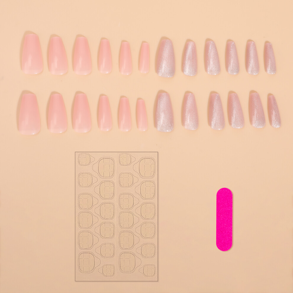 Creation-3C (Jelly Glue Model) Pink Cat-Eyes Square Reusable Fake Nails